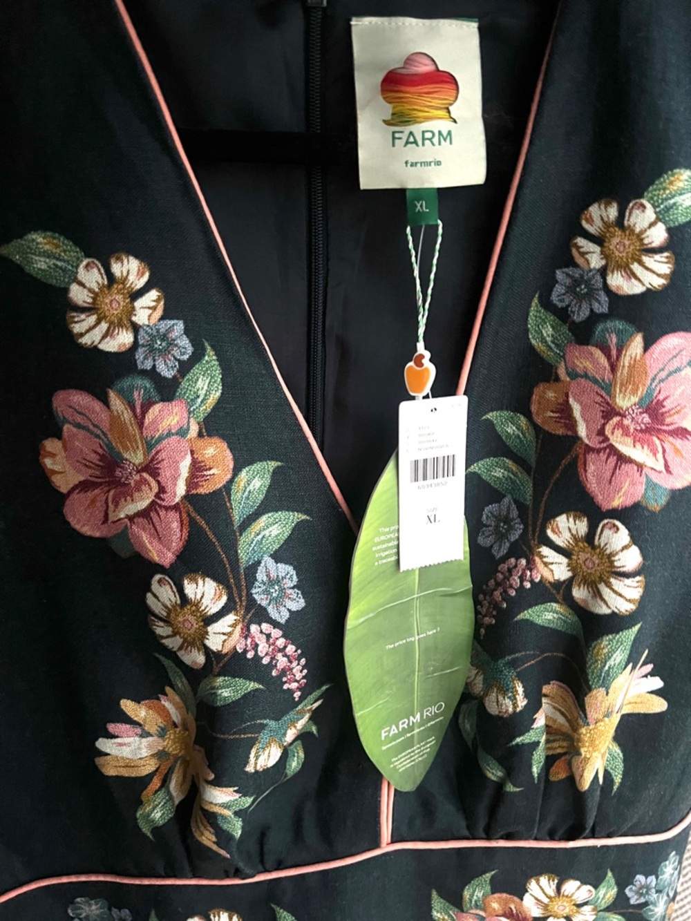 FARM Rio Maira Floral Dark Blue Linen Midi Dress Size XL NWT - Picture 13 of 15